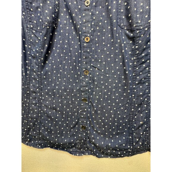 Catherines Womens Chambray Button-Up Shirt Size 2X Blue Denim Star 3/4 Sleeves - Picture 5 of 13